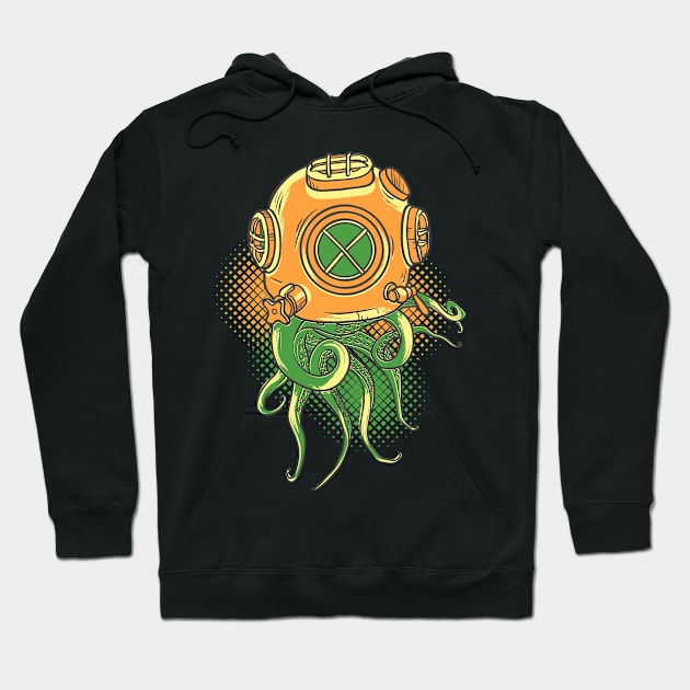 Octopus on the retro diving helmet Hoodie by NiceIO